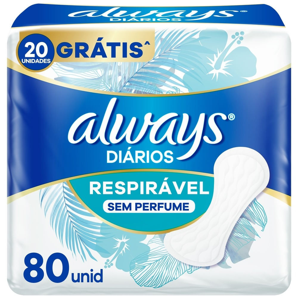 Protetor Diário Always Diários Respirável Sem Perfume com 80 Unidades em Oferta na Shopee