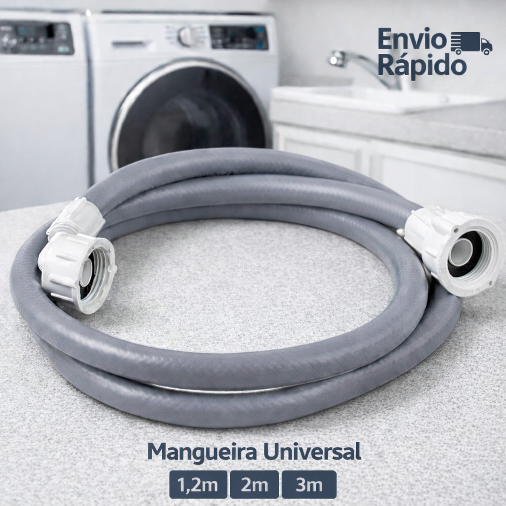 Imagem Mangueira Entrada Água 1,20 2 e 3 Metros - Nova  Para Lavadoras de Roupa Universal