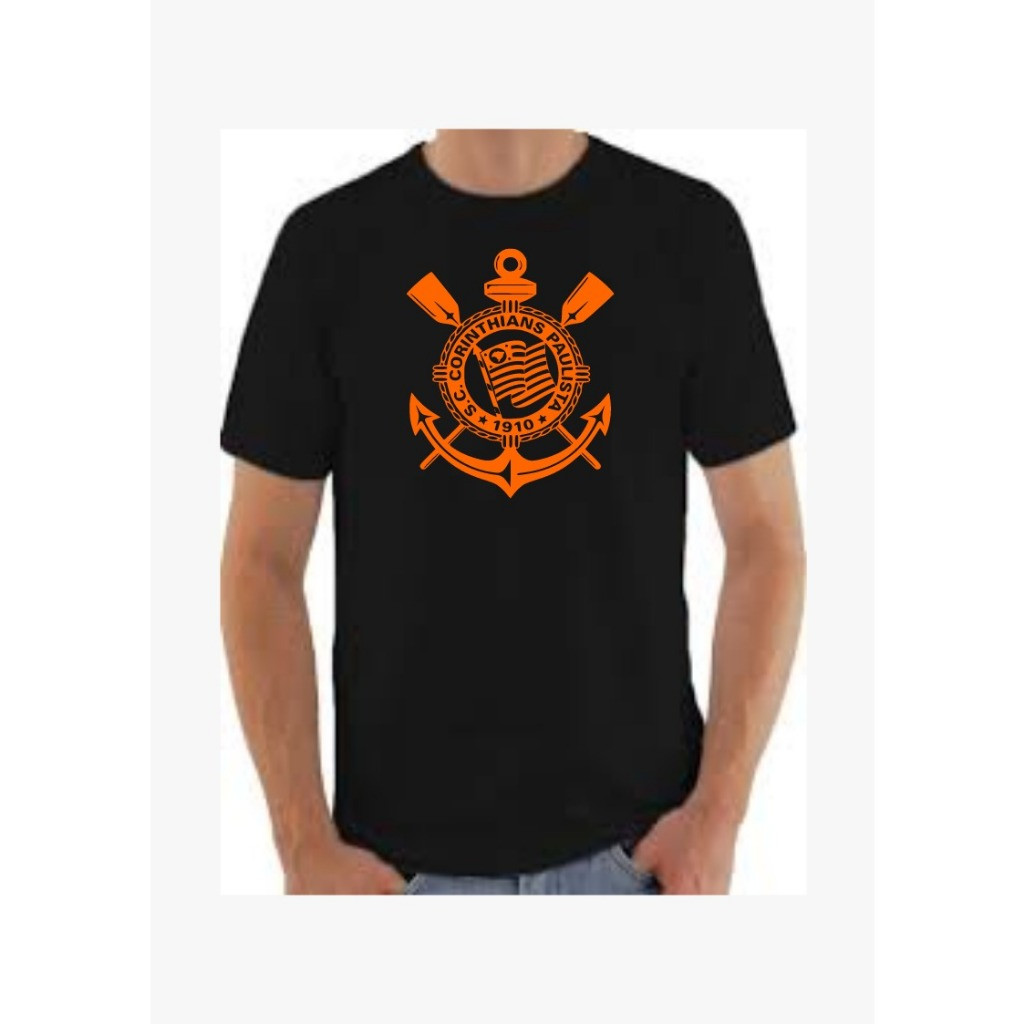 Camiseta Masculina Feminina Oversized Estampa Logo do Corinthians Paulista Laranja T-shirt Streetwear Moda Esportiva