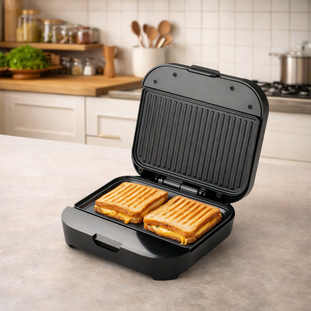 Sanduicheira Elétrica 110V 220V 800W Aquecimento dos Dois Lados Termostato Automático Limpeza Fácil ON-FE406 em Oferta na Shopee