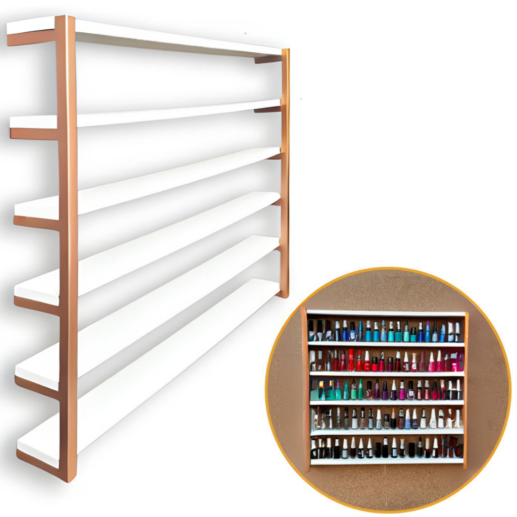 Esmalteira Salão Manicure Rose Gold e Mdf Branco - Modelo Industrial em Oferta na Shopee