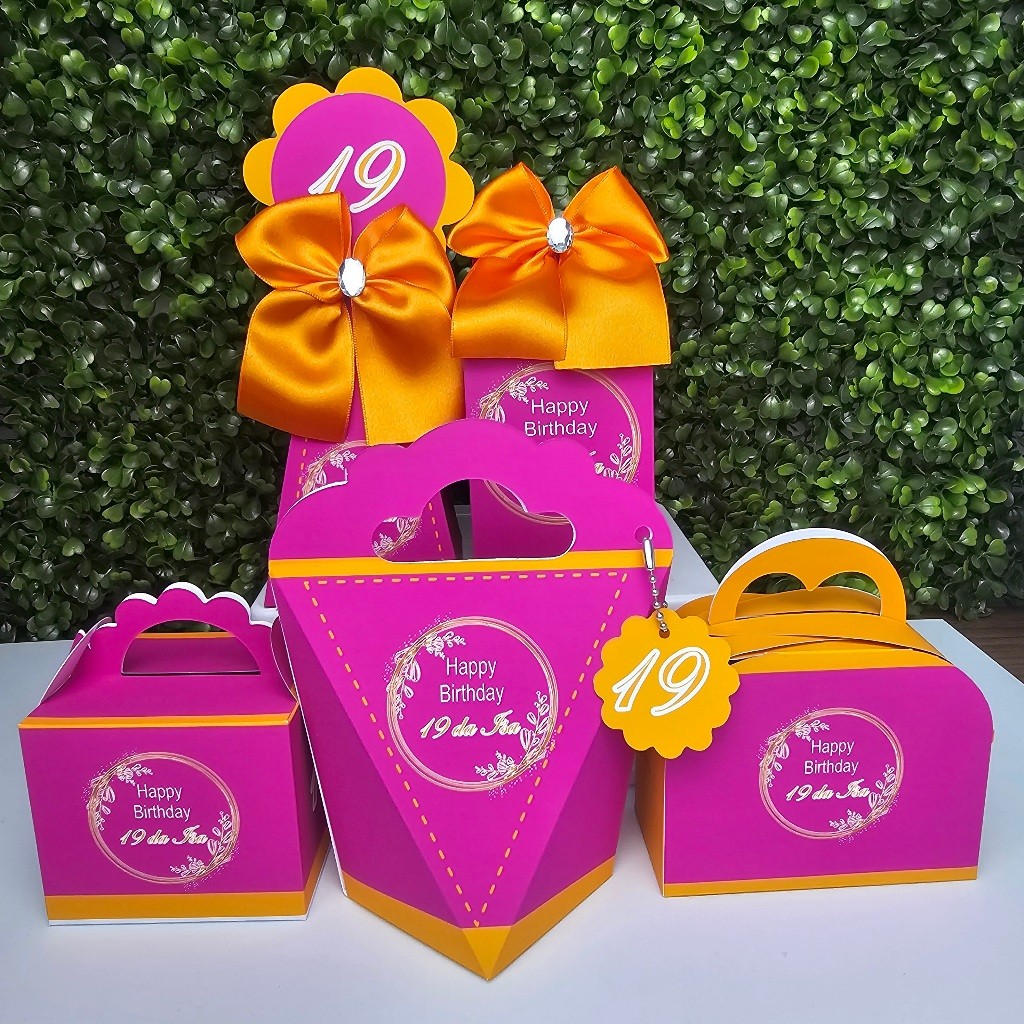 Kit Caixa Montada PINK E LARANJA - Personalizados - Festa infantil - Aniversário - Lembrancinha