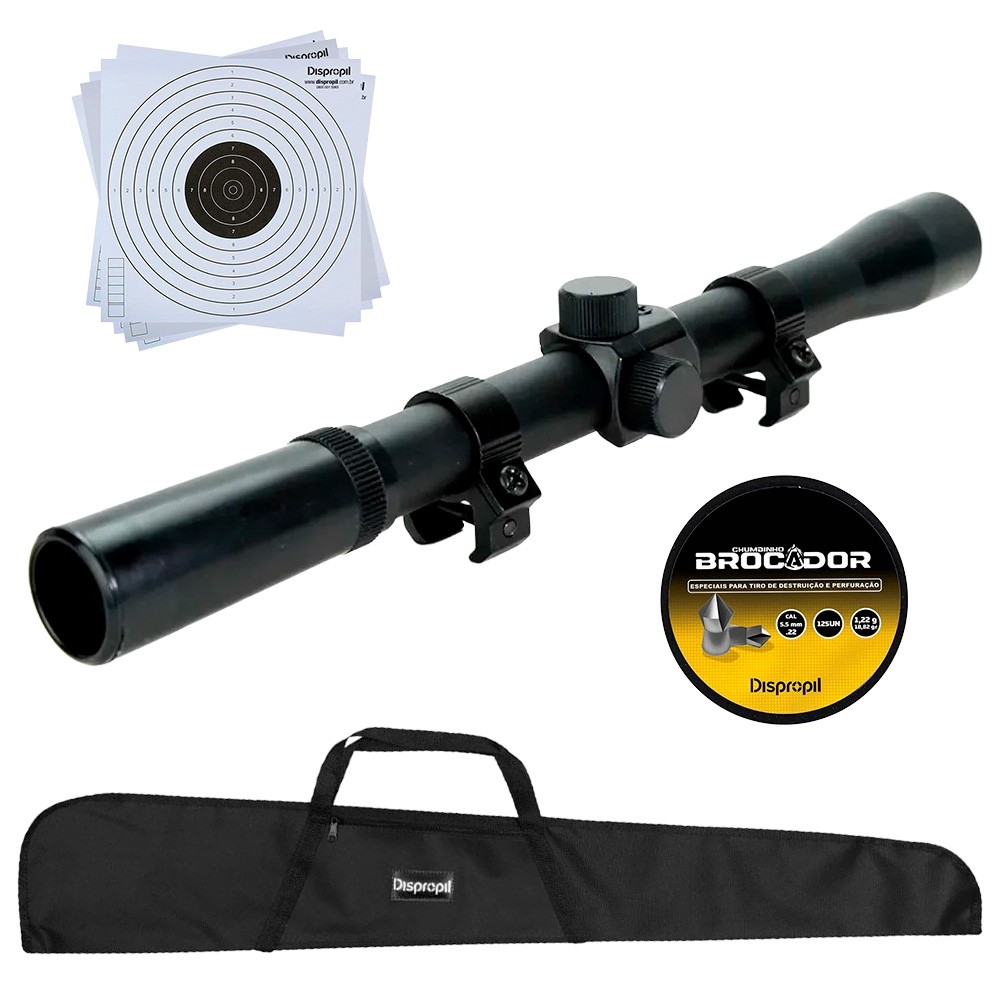 Luneta 4x20 + Chumbinho Brocador 5.5mm + Alvo de Papel + capa 112cm em Oferta na Shopee