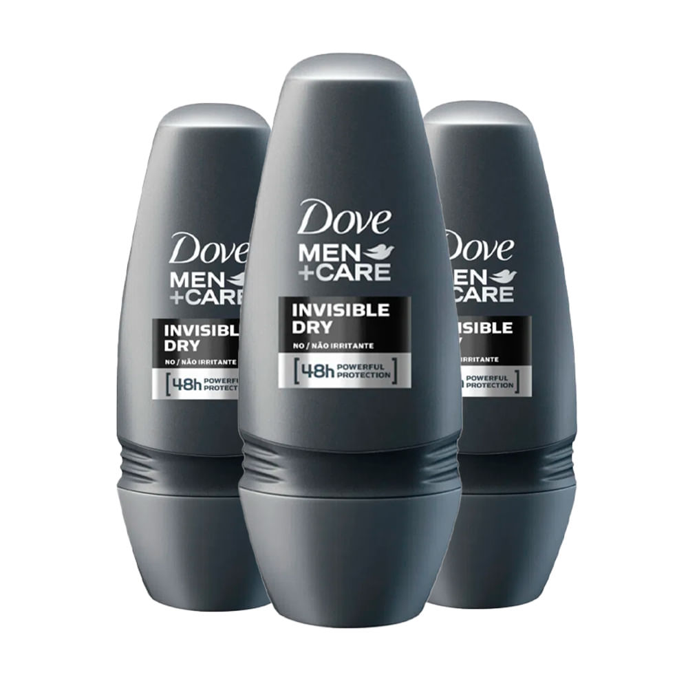 Kit Desodorante Roll On Dove Men Invisible Dry 50ml - 3 unidades em Oferta na Shopee
