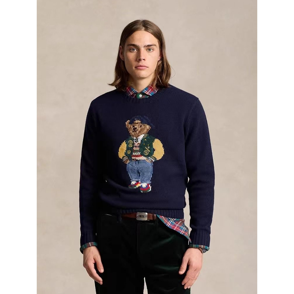 Suéter De Lã De Urso De Desenho Animado Masculino Casual Manga Comprida Pulôver De Malha Streetwear Roupas De Alta Quali
