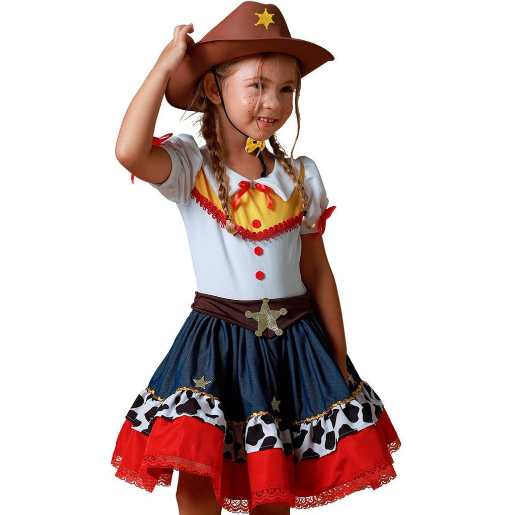 Fantasia Jessie Infantil pra Menina Vaqueira Toy Story Luxo com Chapéu 