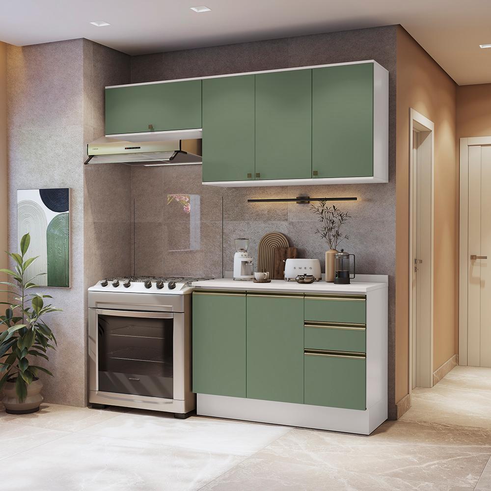 Armário de Cozinha Compacta 3 Gavetas 100% MDF 200cm Branco/Verde Celeste Kappesberg em Oferta na Shopee