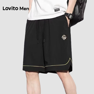 Lovito Shorts Casuais com Amarração Contrastante Shorts Pretos para Homens Primavera/Verão LNE127073 em Oferta na Shopee