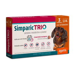 Simparic Trio 12mg Antipulgas e Carrapatos Para Cães 5,1 a 10kg 3 Comprimidos