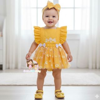 Romper amarelo rosa Margarida. 3 meses a 2 anos em Oferta na Shopee