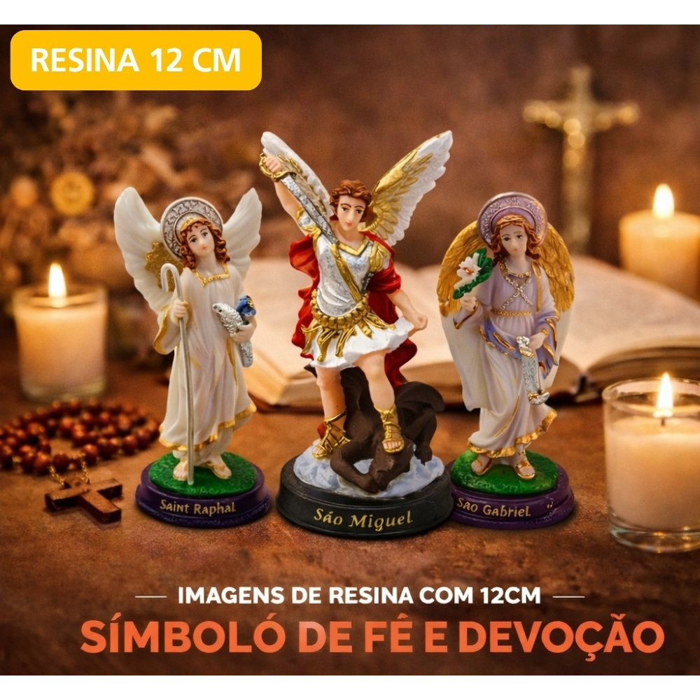 Imagem 12 cm Arcanjos em Resina - São Miguel - São Rafael - São Gabriel