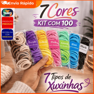 KIT 100 Xuxinha de Cabelo Rosa Verde Azul Roxa Premium Meia De Seda Mini Rabicó em Oferta na Shopee