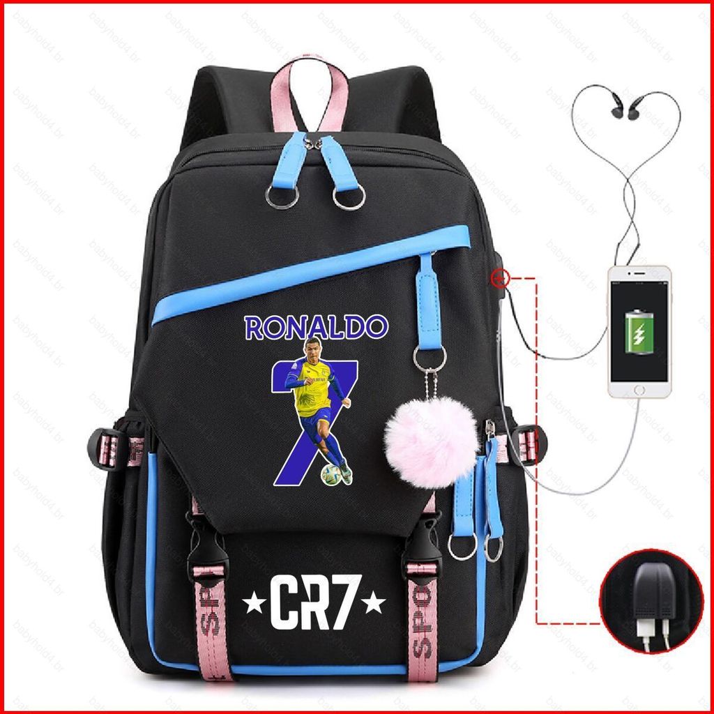B4 Cristiano Ronaldo Mochila Para Estudante Grande Capacidade Impressão Leve CR7 Bolsa Escolar Feminina 4B