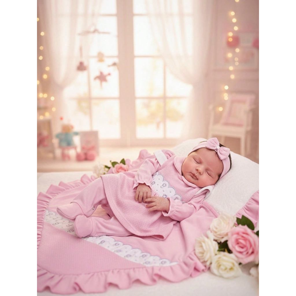 Saída de Maternidade Bebê Menina KIT 4 Peças Antialérgico - 100% algodão RN em Oferta na Shopee