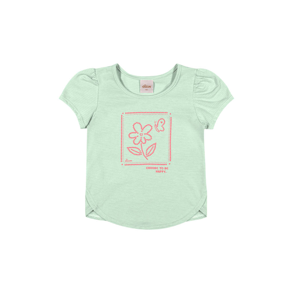 Blusa Infantil Menina Flor em Puff Elian Verde em Oferta na Shopee