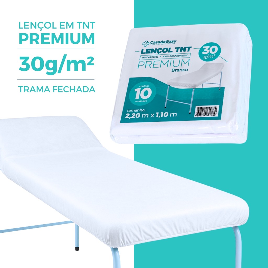 Lençol TNT Descartável Com Elástico 30g 2,20x1,10 Kit 10 Un