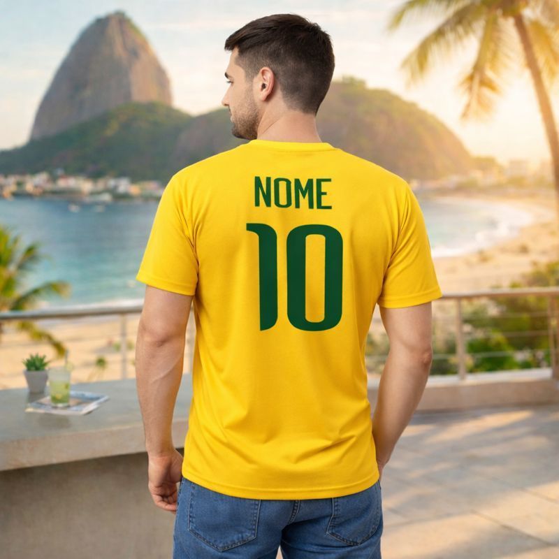 Camisa Personalizada Brasil Nome Camisa Copa Do Mundo 100% Algodão Masculina MANDAR NOME NO CHAT