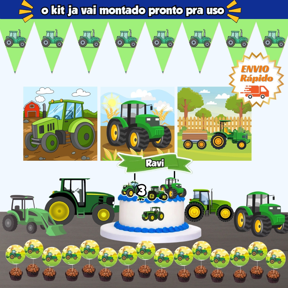kit festa Trator/Escavadeira Verde. Aniversário, Mêsversário,  Menino ou Menina.