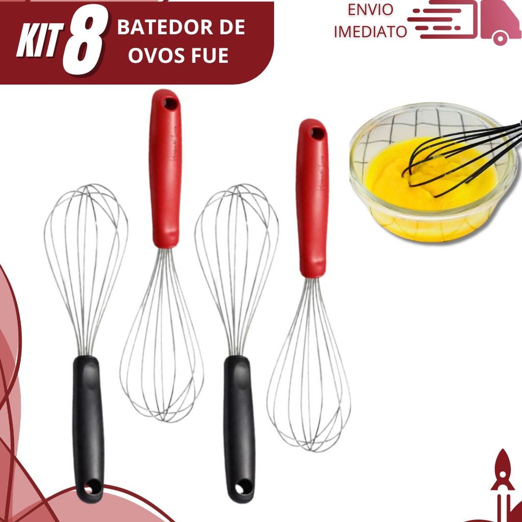 Kit 8/4/2 Fouet Batedor de Ovos de Alumínio Leve e Resistente para Preparo Rápido de Receitas na Cozinha