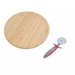 Kit Tábua Bambu Giratória Cortador de Pizza Vermelho – Oikos