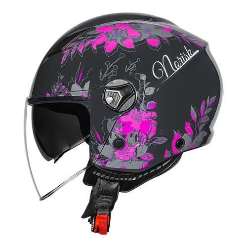 Capacete Feminino Aberto Norisk Orion Iris Oculos Rosa Cinza