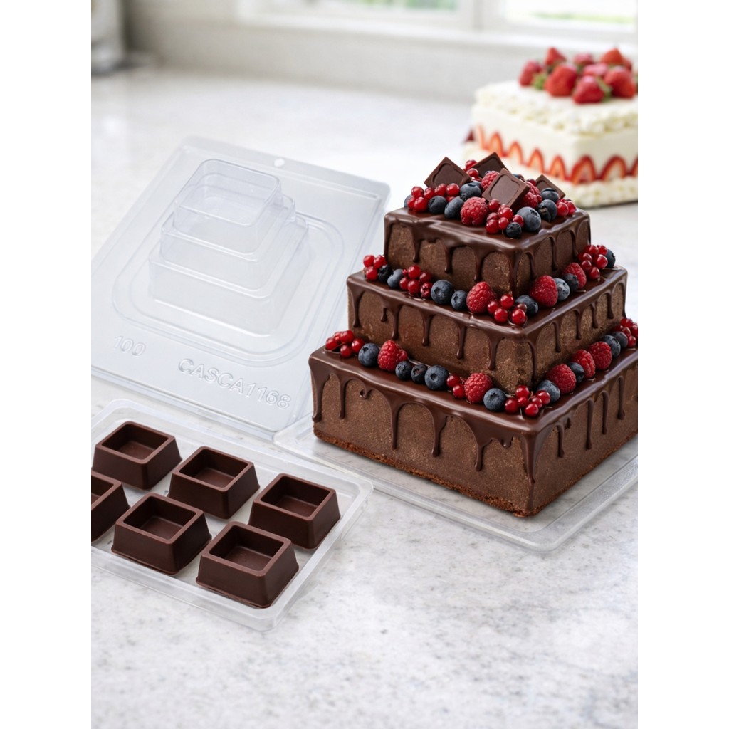 Forma Acetato Bolo Quadrado Gigante 116g Molde Chocolate BWB