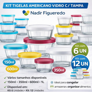Kit Tigelas Americano Nadir Figueiredo Vidro com Tampa 150ml 350ml 600ml  6 ou 12 Un em Oferta na Shopee