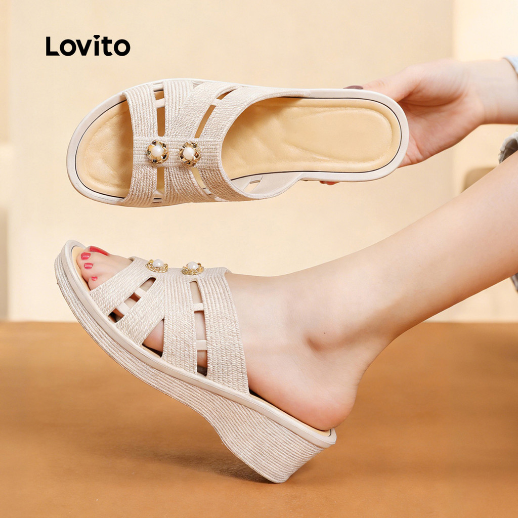 Lovito  Sandálias Planas Simples e Elegantes para Mulheres LFA109135 em Oferta na Shopee