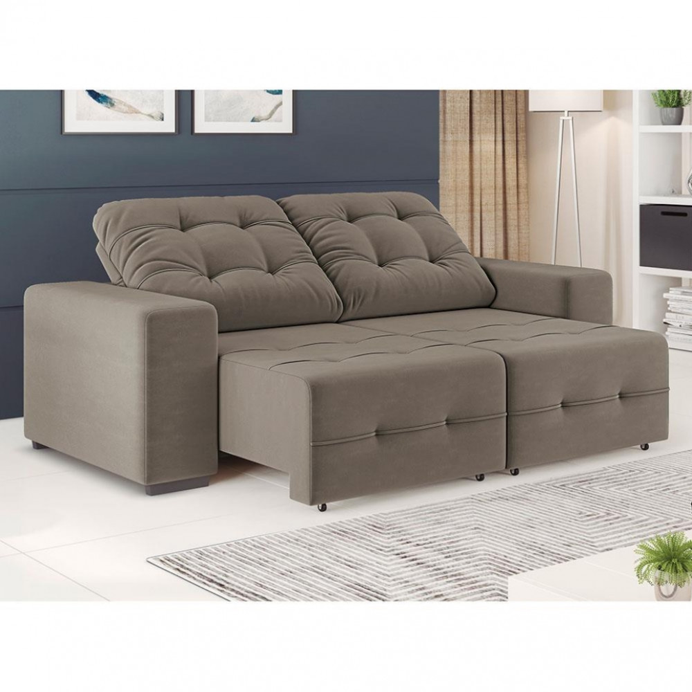 Sofá 3 Lugares Retrátil e Reclinável Bonno em Suede Linoforte