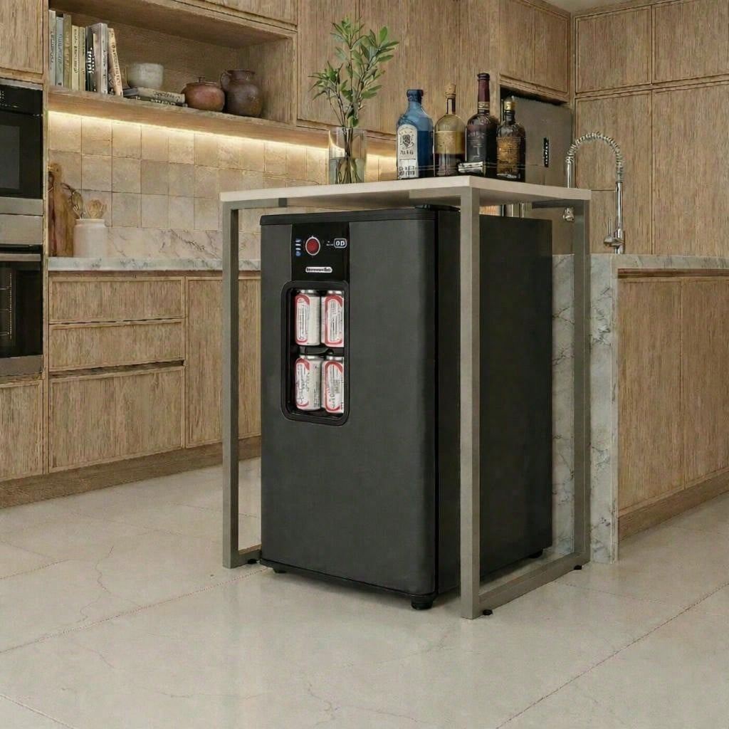 Mesa para Frigobar e Cervejeira Industrial Compacta Pés em Aço Bege Escuro 68x45x90 cm