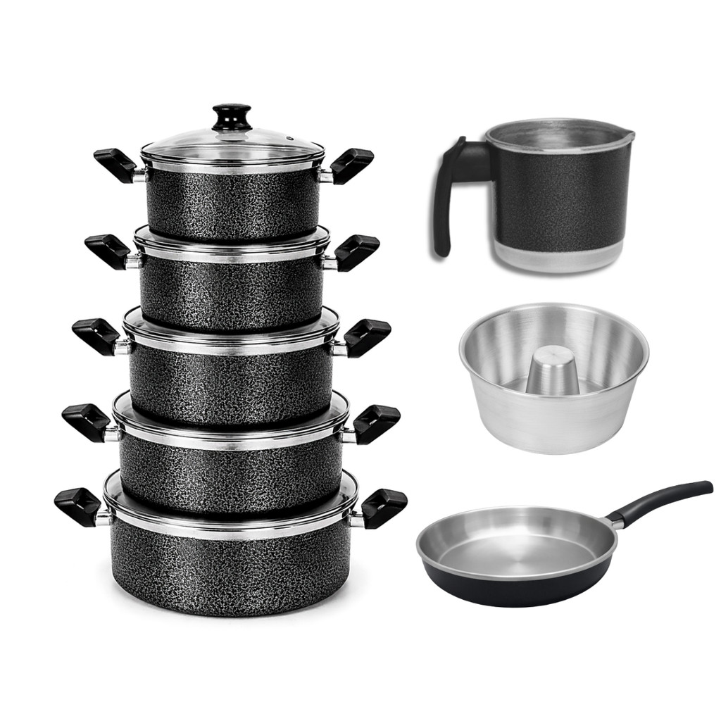 Kit Jogo de Panelas 6 peças com Tampa de Vidro para Cozinha Moderna