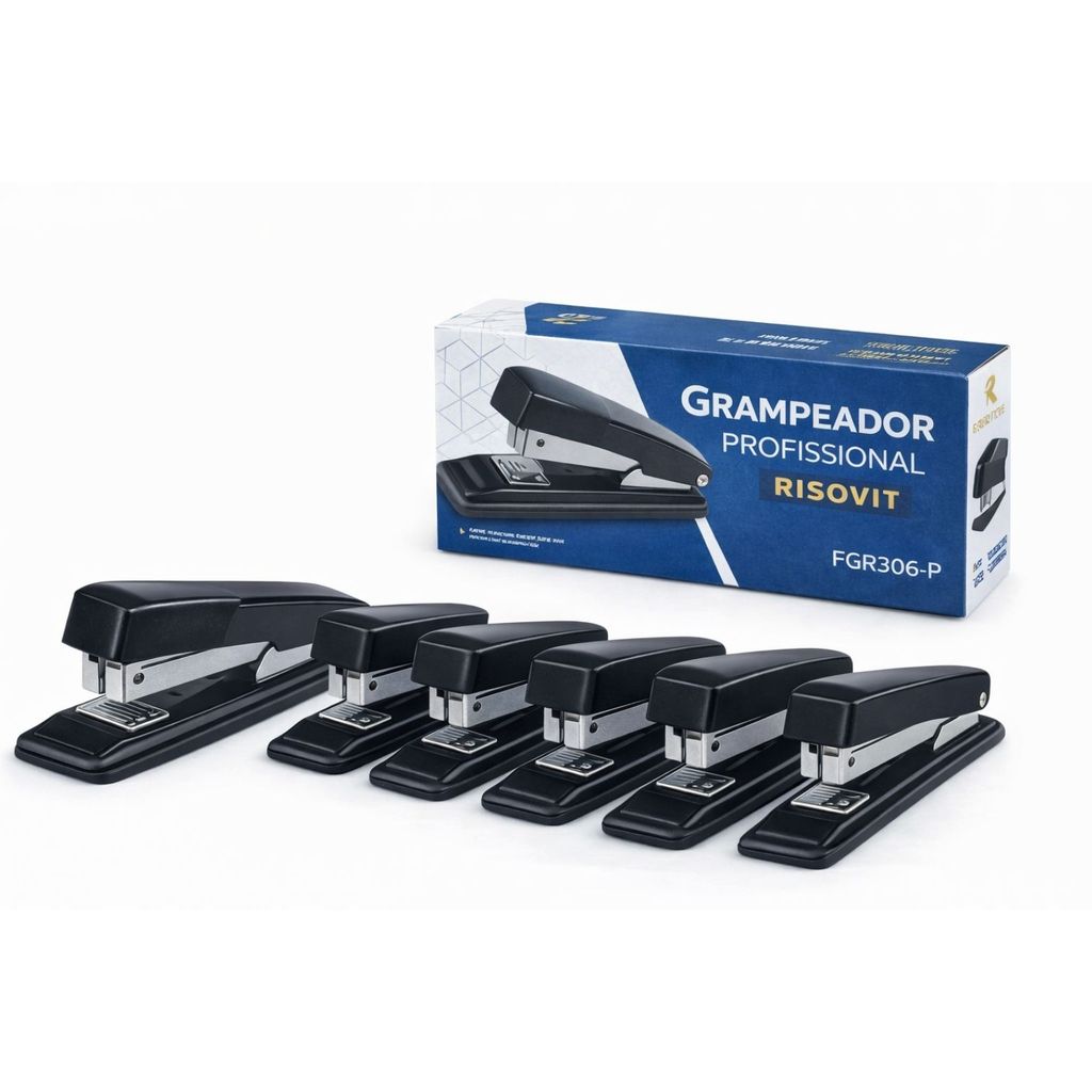 Kit 6 Grampeador Escritório Reforçado 25 Folhas 26/6 e 24/6
