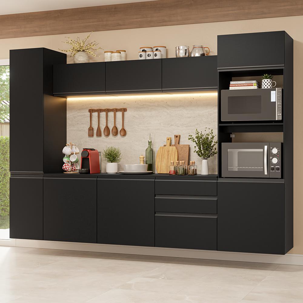 Armário de Cozinha Completa 280 cm Suspenso Preto Nice Madesa 06