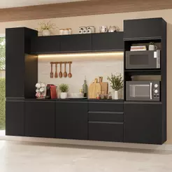 Armário de Cozinha Completa 280 cm Suspenso Preto Nice Madesa 06