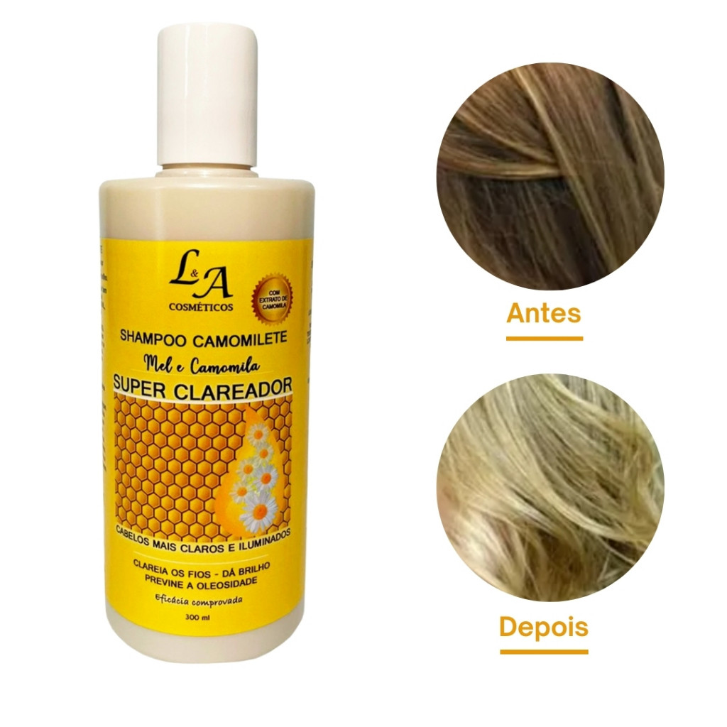 Shampoo Super Clareador Camomilete Mel e Camomila L&A Cosméticos 300ml – Iluminador Capilar