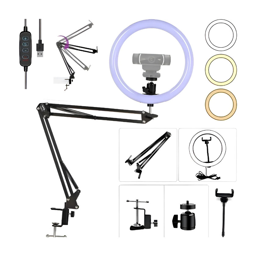 Ring Light 12 Polegadas 30cm LED Com Braço Articulado Suporte De Mesa Celular Iluminador Para Vídeo Foto