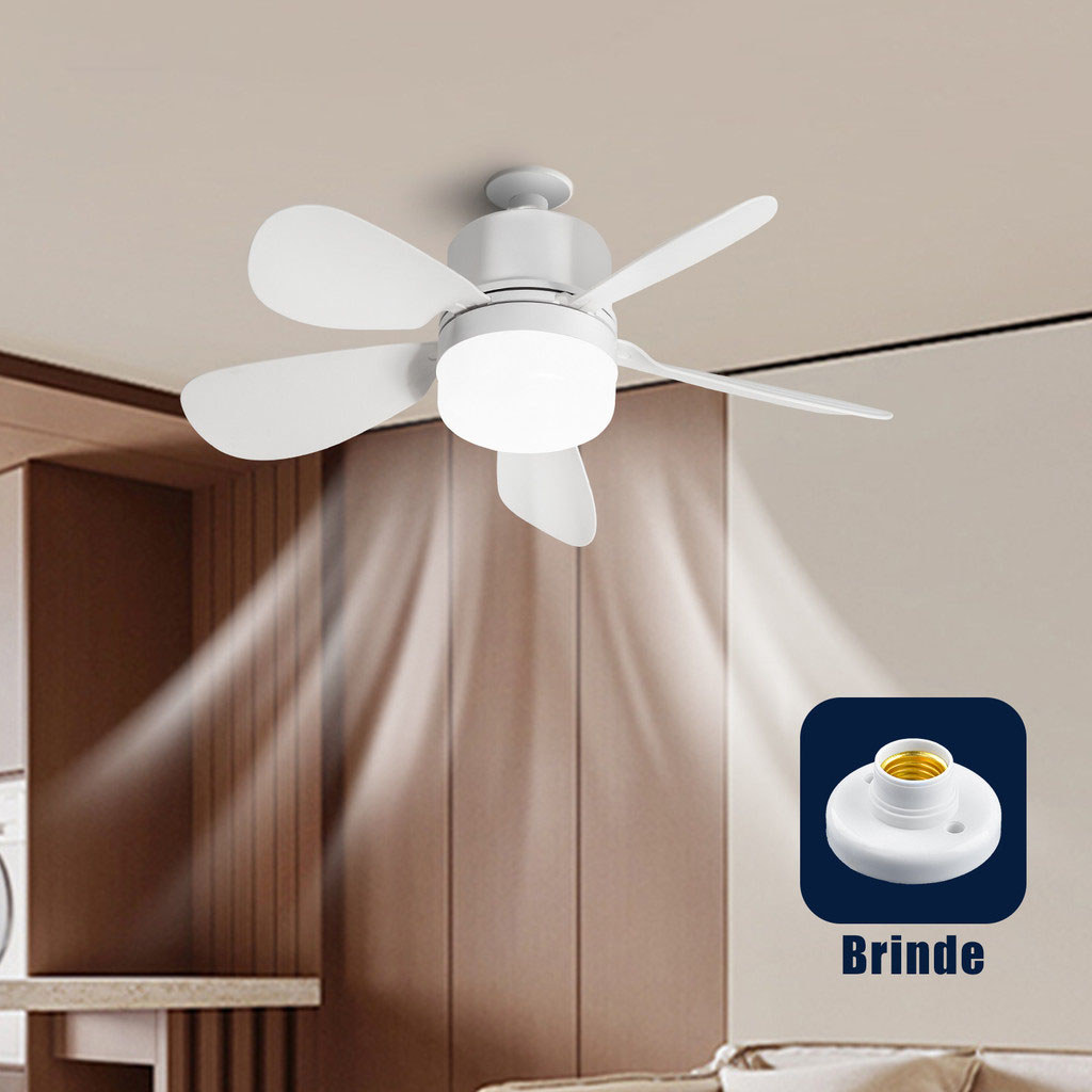 80W 52/42CM LED 6 Pás Ventilador de Teto com Luz Silencioso Controle Remoto Economica Instalação Fácil LED Bivolt E27