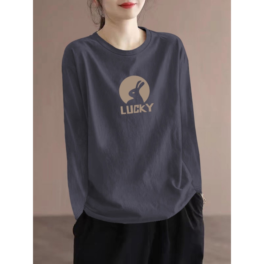 Etiqueta de corte de exportação de comércio exterior 100% algodão manga comprida camiseta feminina primavera novo estilo