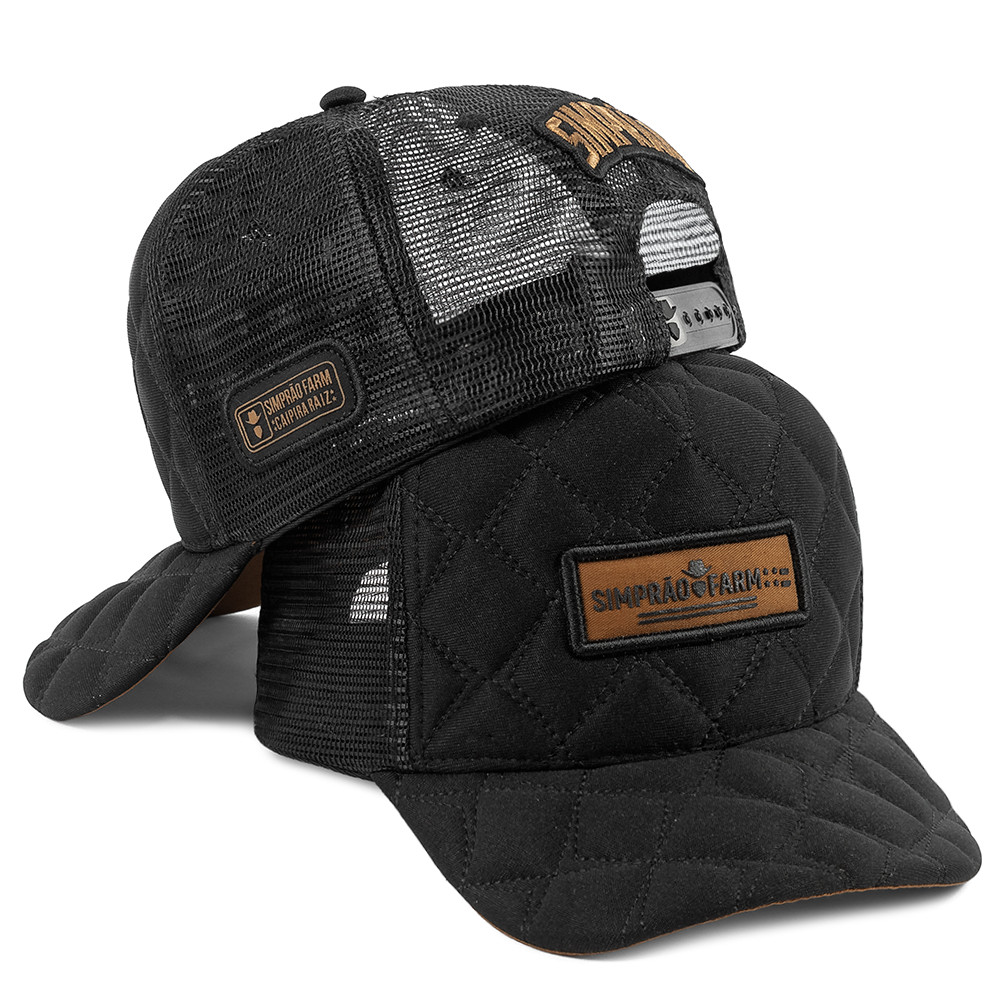 Boné Preto Trucker Telinha Ajustável Unissex Country Simprão Original