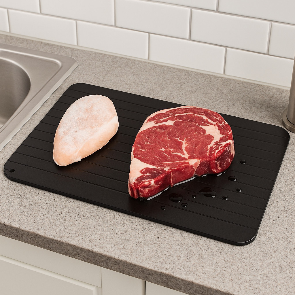 Tábua Descongelar Alimentos Placa Preta Cozinha Churrasco Descongela Rápido Suporte Corte