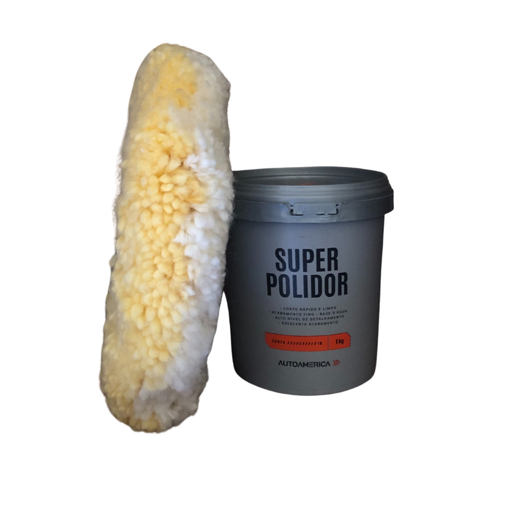 KIT MASSA SUPER POLIDOR 1KG + BOINA DE LÃ 7 POLEGADAS