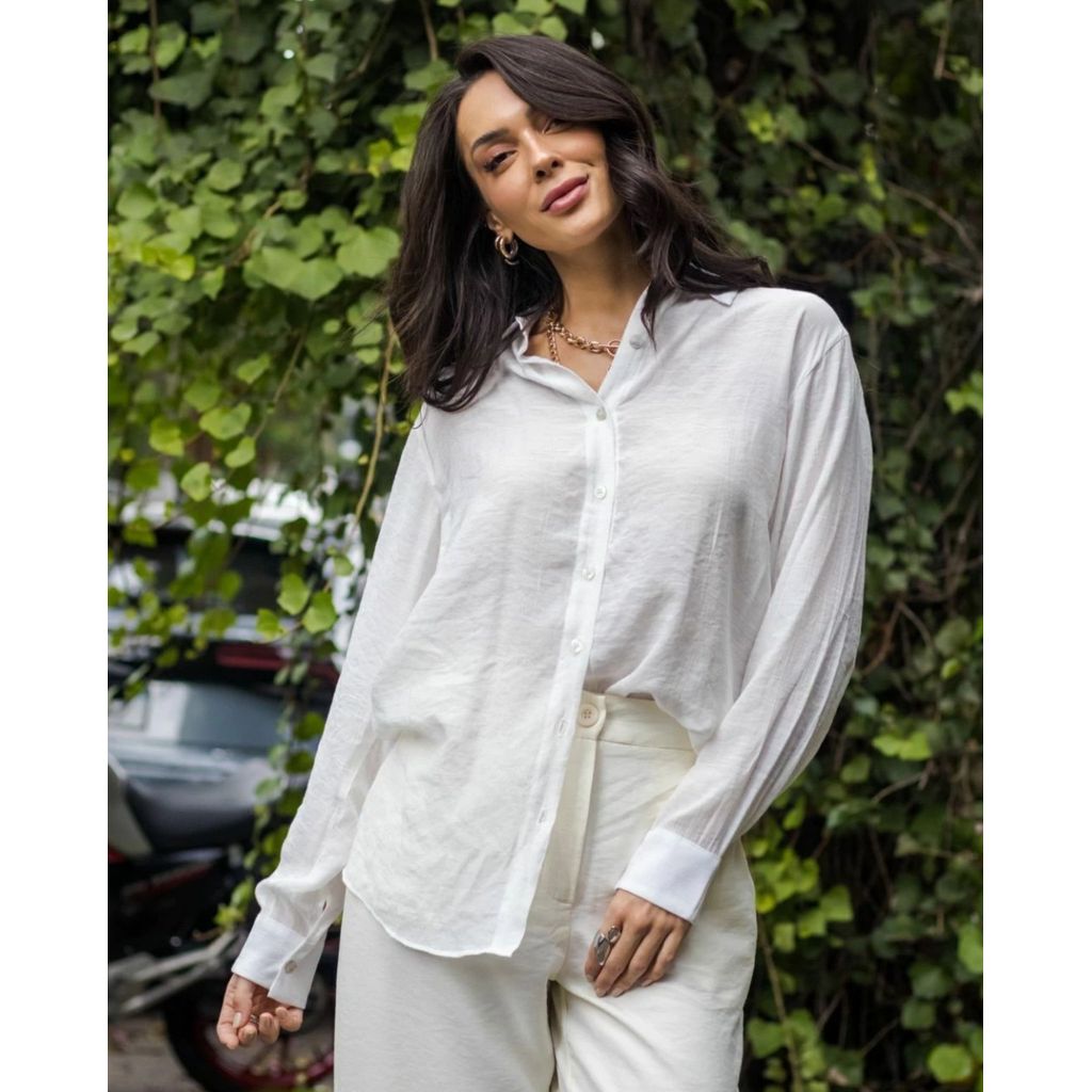 Camisa Capri Viscose Feminina Manga Longa Gola Clássica Botões Frontais