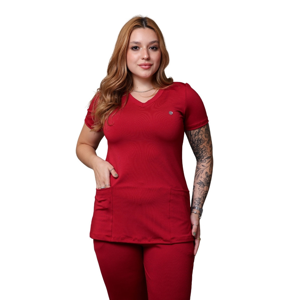 Conjunto Pijama Cirúrgico Scrub Ame Valentino bordo Poliester