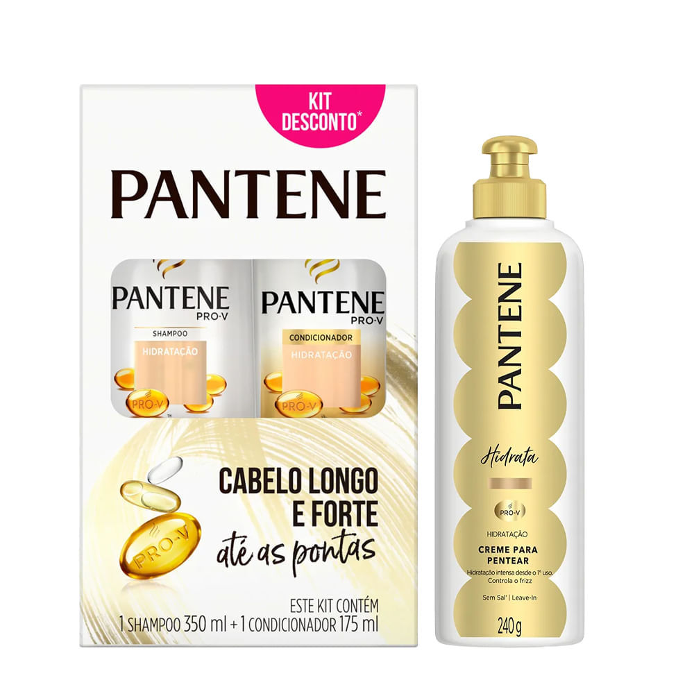 Kit Pantene Hidratação Shampoo 350ml + Condicionador 175ml + Creme Para Pentear 240g em Oferta na Shopee