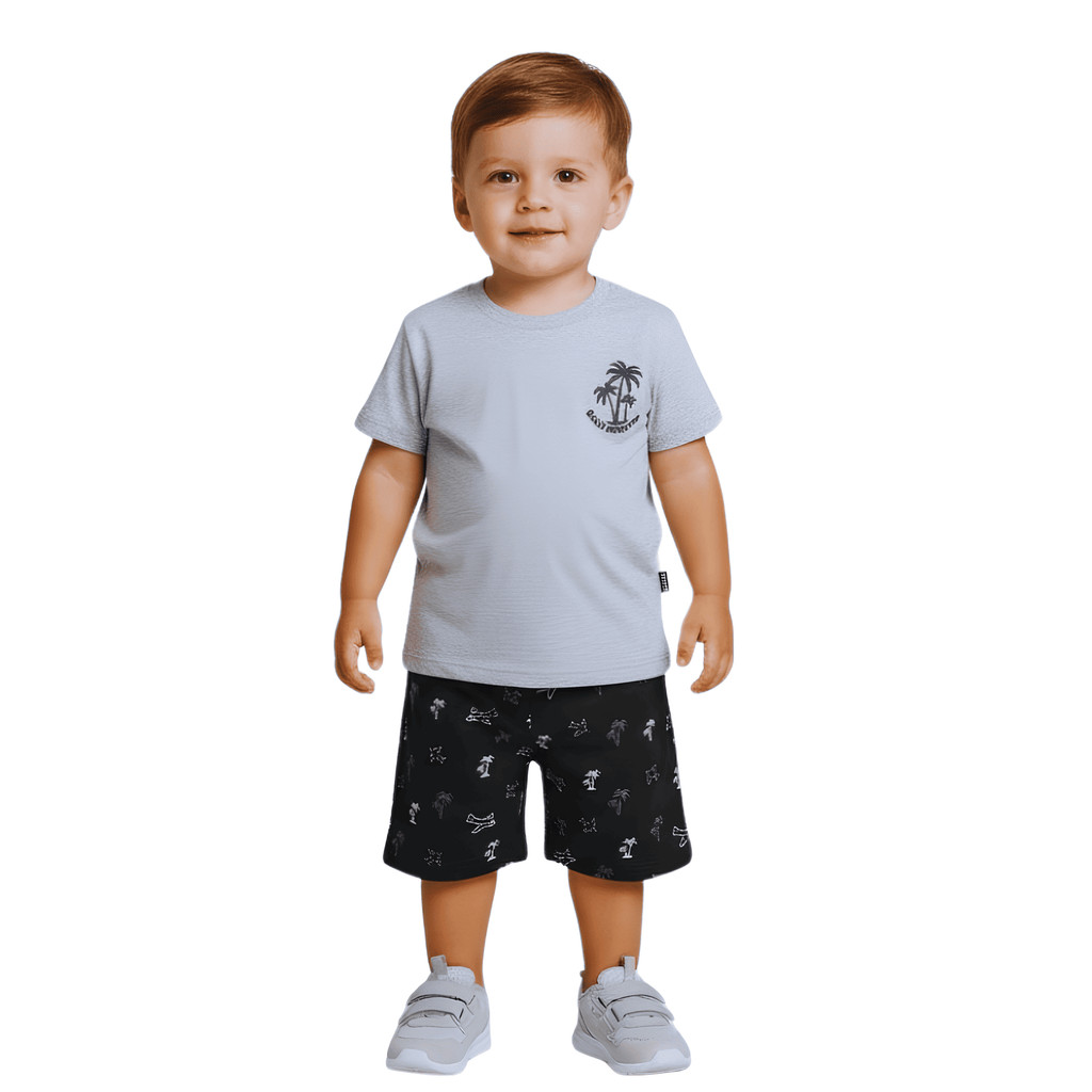 Conjunto Verão Menino Camiseta Manga Curta Com Bermuda Em Moletinho Estampada
