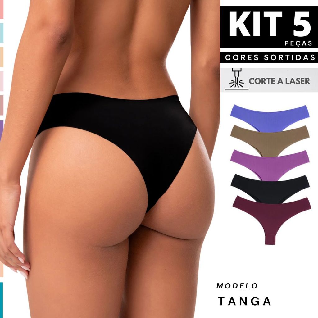 Kit 5 Calcinha Sem Costura Academia Tanga Corte a Laser Promoção Livia em Oferta na Shopee