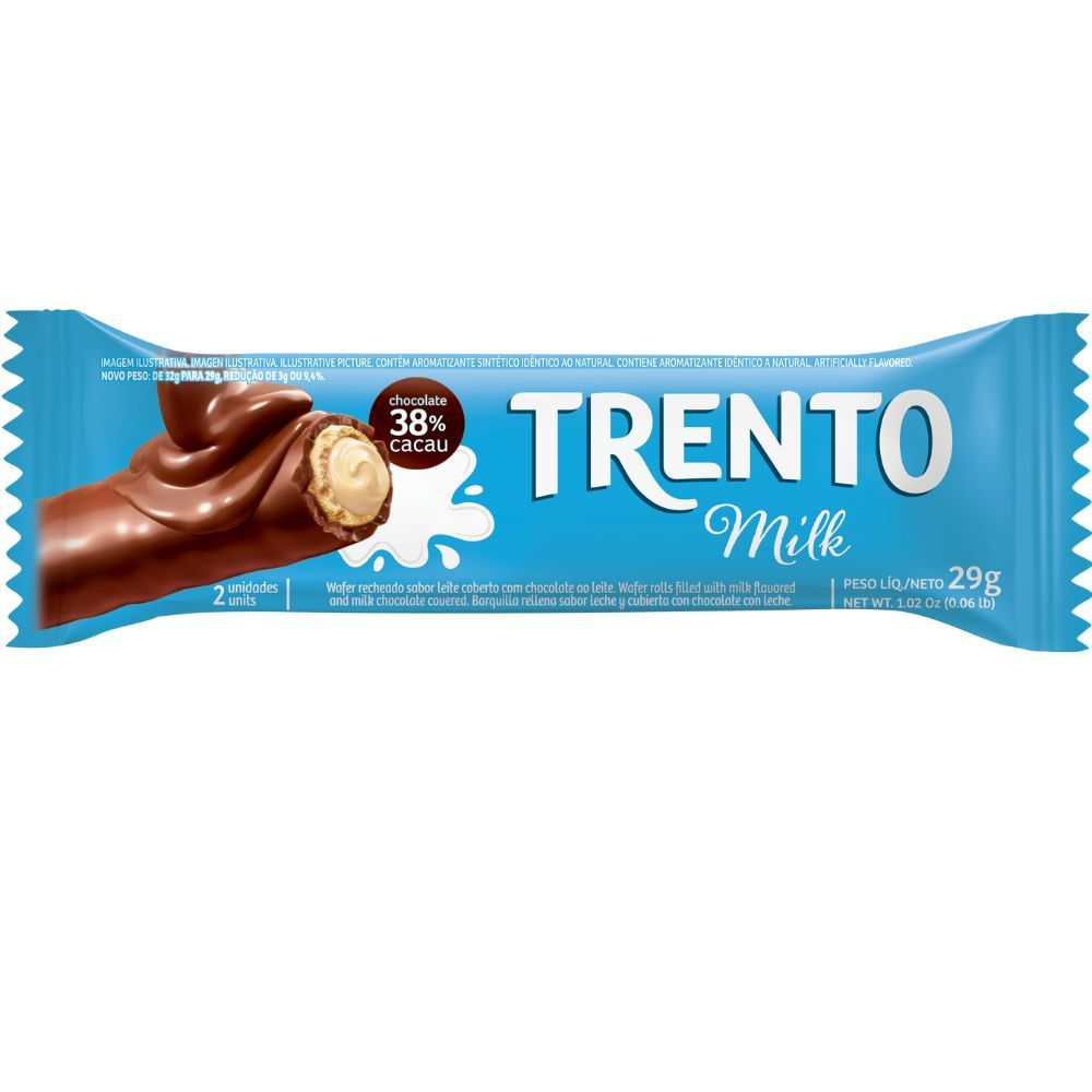 Chocolate Trento Milk Sabor Leite Coberto com Chocolate ao Leite 29g em Oferta na Shopee