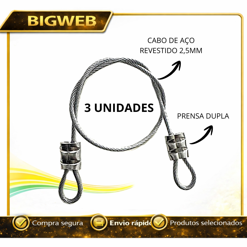 3 Lacre de Segurança de Cabo de Aço revestido 25cm / 35cm / 45cm / 60cm / 80cm Escolha o Tamanho em Oferta na Shopee