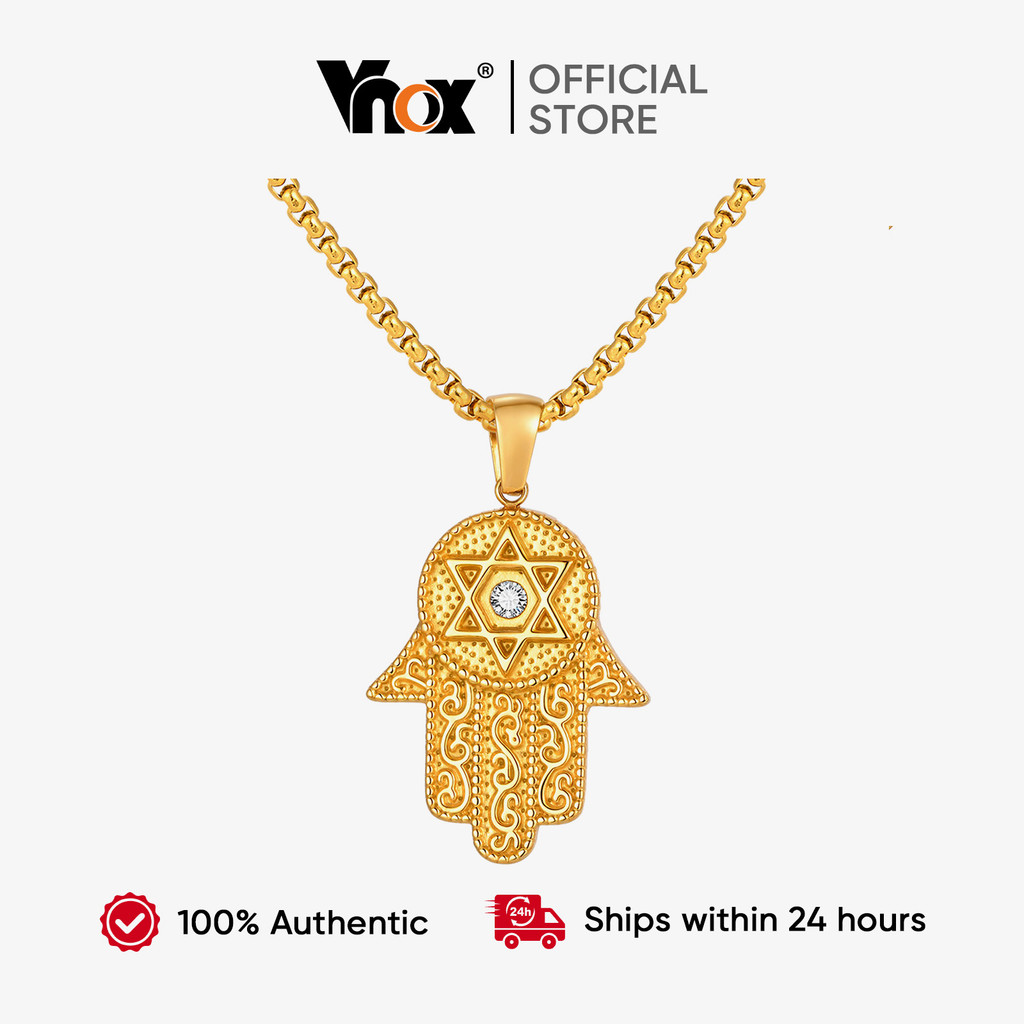 Vnox 18k Ouro Estrela De David Colar Proteção Amuleto Para Homens Mulheres Hamsa Mão Pingente Corrente Jóias Fé Presente