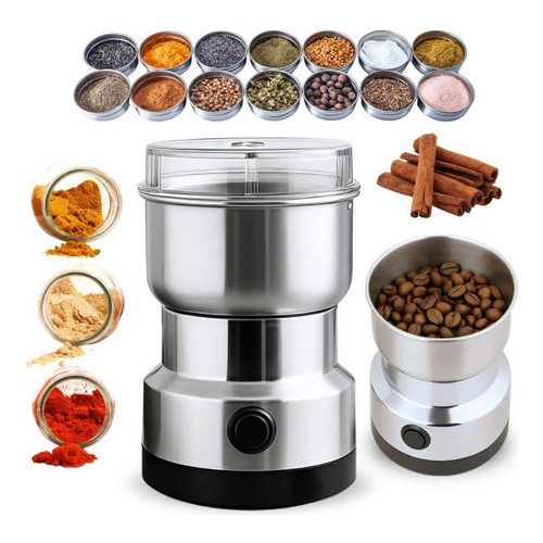 Imagem Moedor De Café Elétrico Multifuncional Inox Grãos Temperos 110v Prata